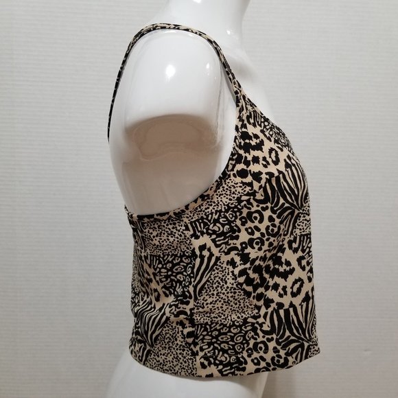 Silence + Noise top Small leopard cheetah animal print exposed zipper back crop - Picture 4 of 12